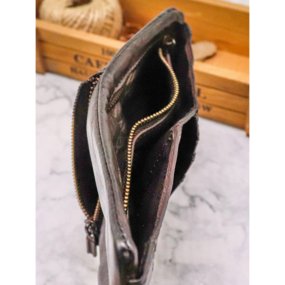 Hand-Rubbed Distressed Pleated Vegetable Tanned Leather Multi-Card Wallet