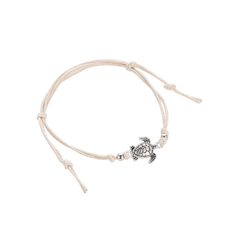 Hand Woven Antique Silver Turtle Anklet