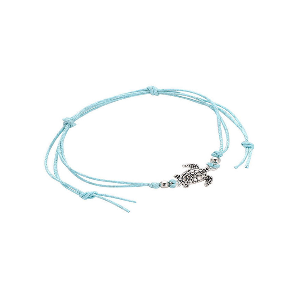 Hand Woven Antique Silver Turtle Anklet