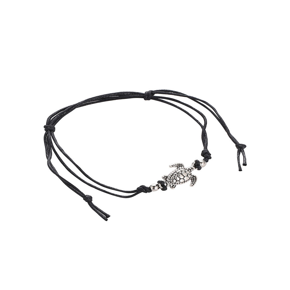 Hand Woven Antique Silver Turtle Anklet