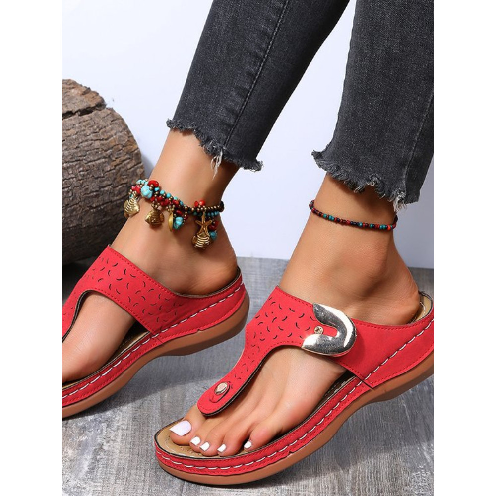 Hollow Carving Soft Leather Flip Flops