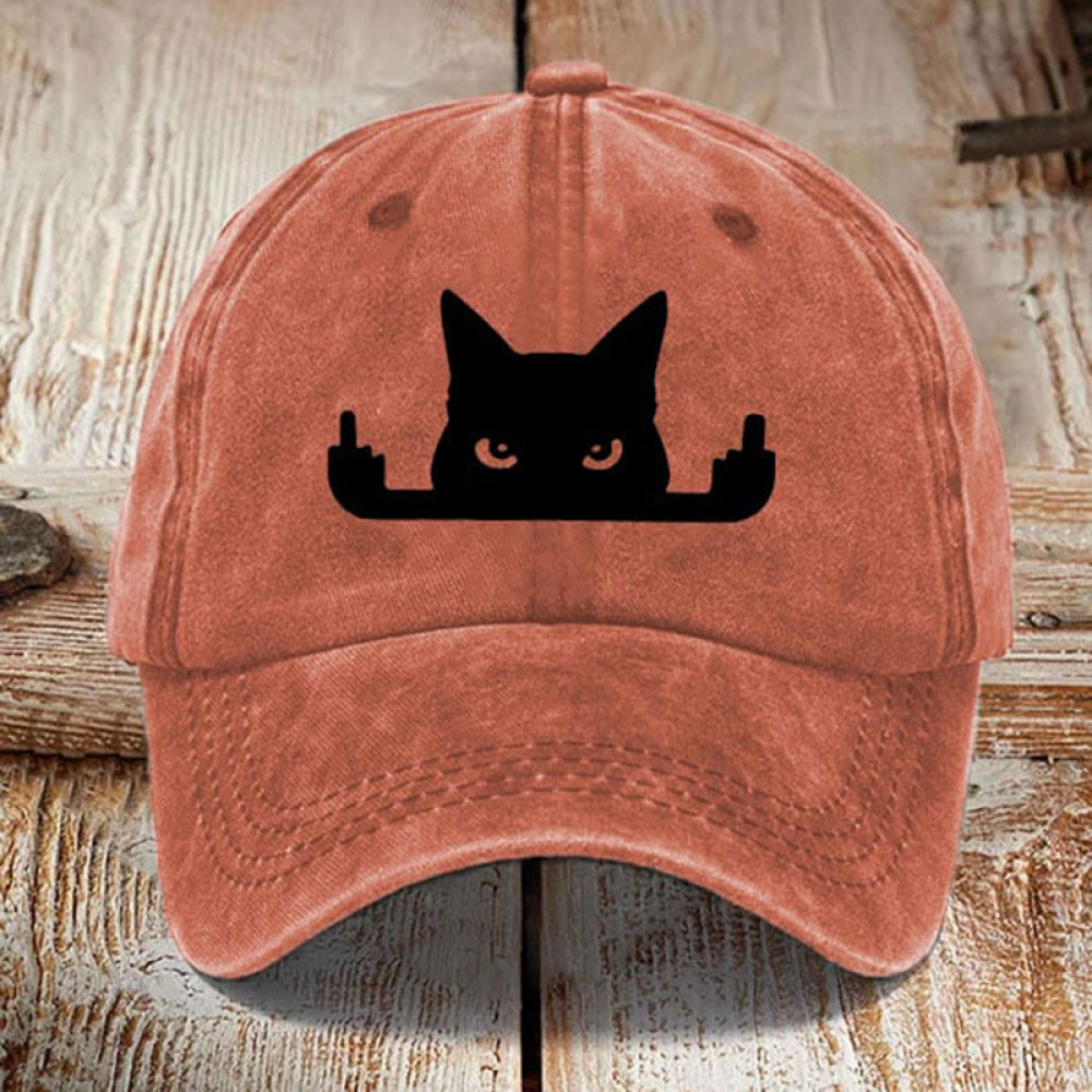 Japanese Art  Black Cat In Contempt Print Washed Sun Hat