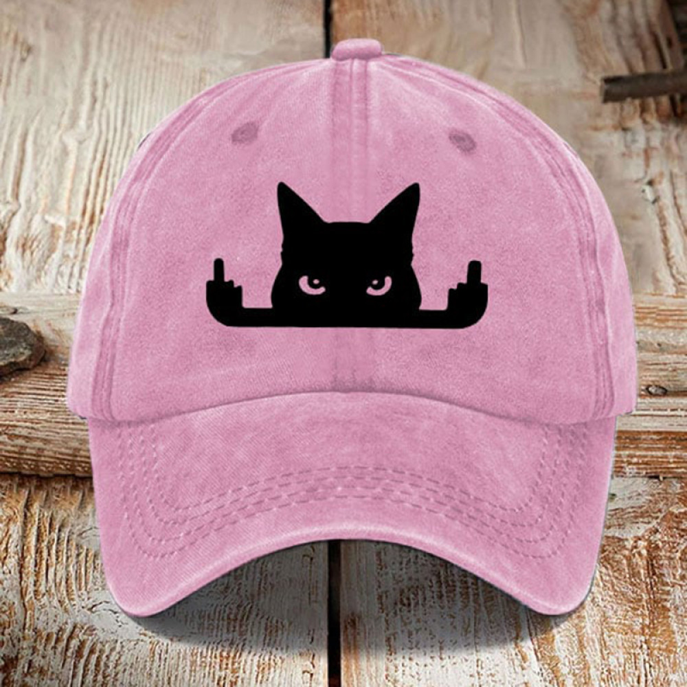 Japanese Art  Black Cat In Contempt Print Washed Sun Hat