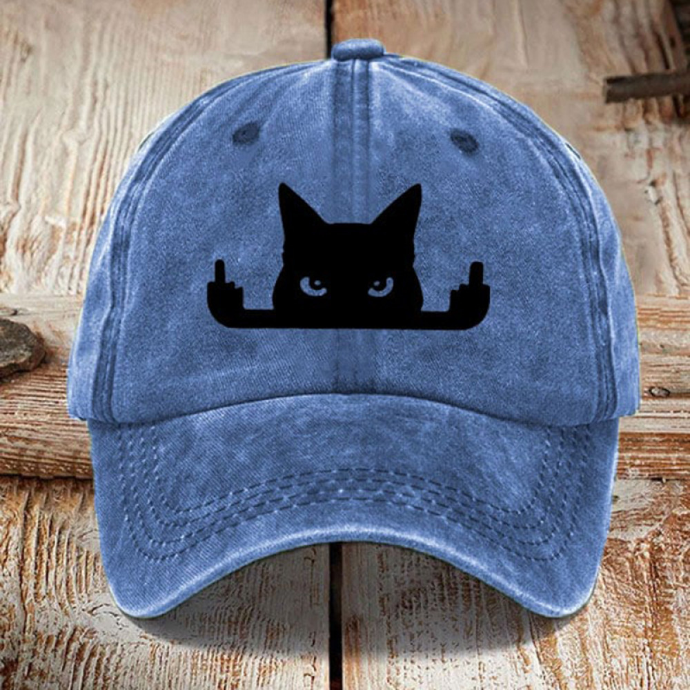 Japanese Art  Black Cat In Contempt Print Washed Sun Hat