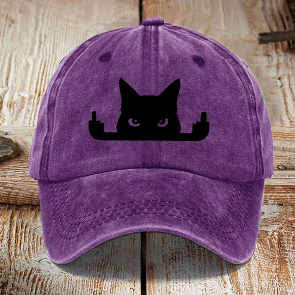 Japanese Art  Black Cat In Contempt Print Washed Sun Hat