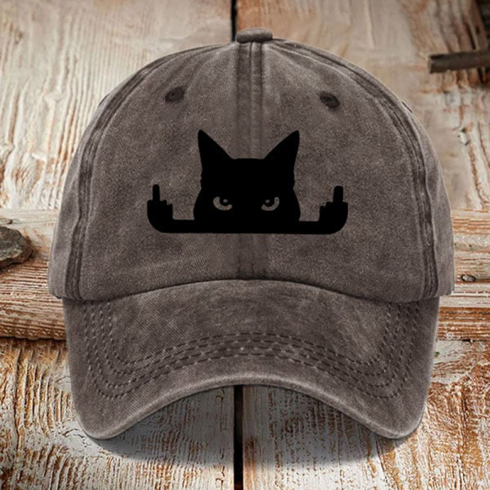 Japanese Art  Black Cat In Contempt Print Washed Sun Hat