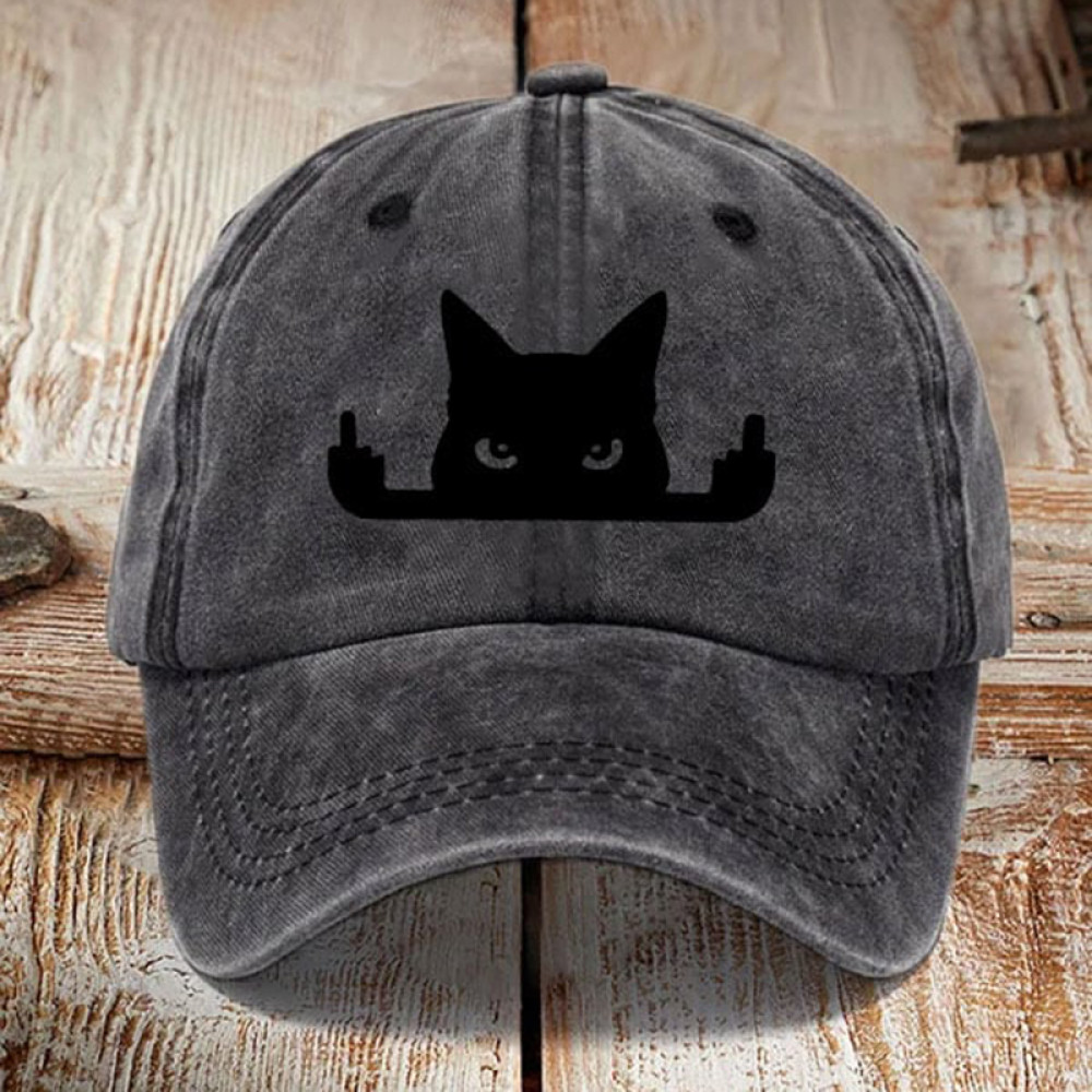 Japanese Art  Black Cat In Contempt Print Washed Sun Hat