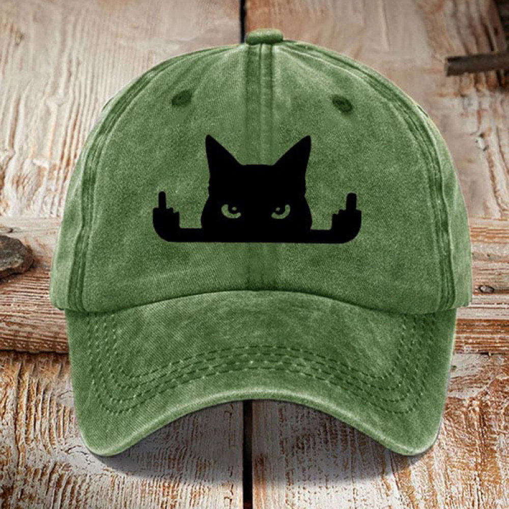 Japanese Art  Black Cat In Contempt Print Washed Sun Hat