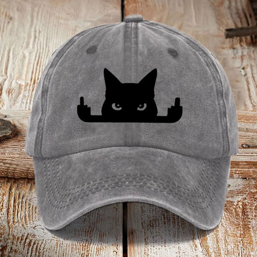 Japanese Art  Black Cat In Contempt Print Washed Sun Hat