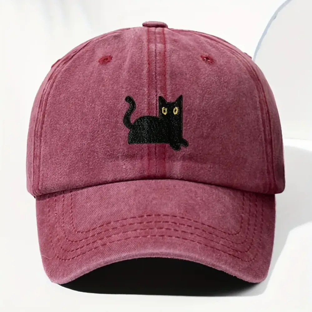 Japanese Art  Cute Black Cat Washed Sun Hat