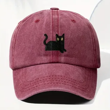 Japanese Art  Cute Black Cat Washed Sun Hat
