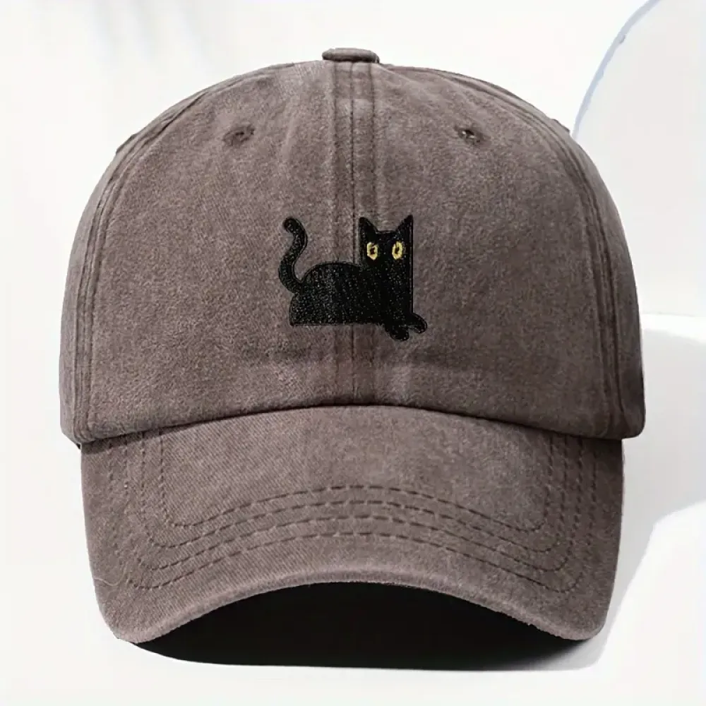 Japanese Art  Cute Black Cat Washed Sun Hat