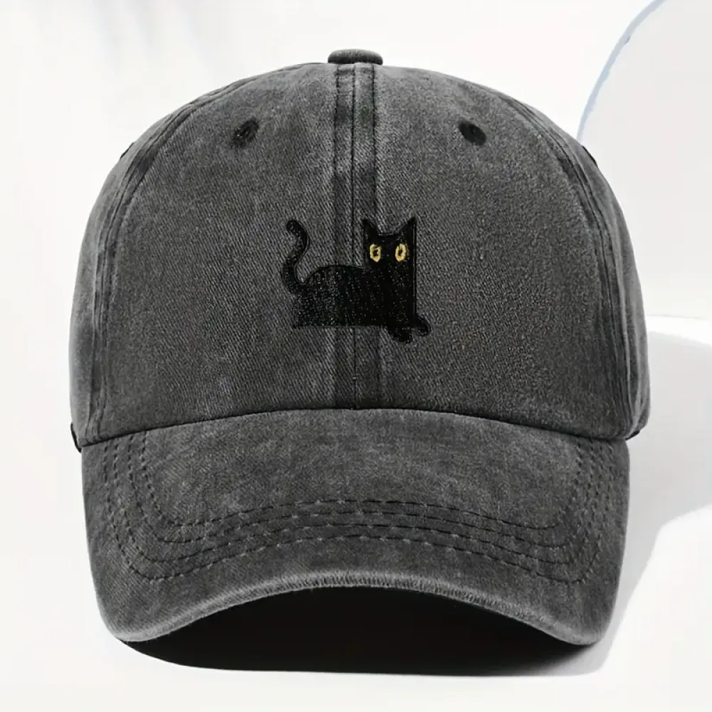 Japanese Art  Cute Black Cat Washed Sun Hat