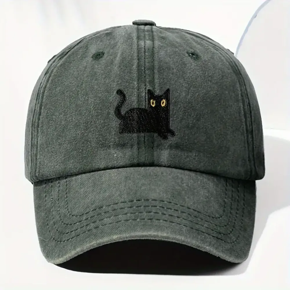 Japanese Art  Cute Black Cat Washed Sun Hat