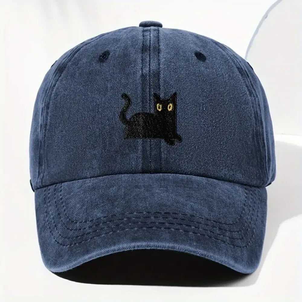 Japanese Art  Cute Black Cat Washed Sun Hat