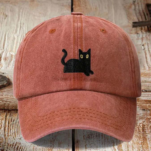 Japanese Art  Cute Black Cat Washed Sun Hat