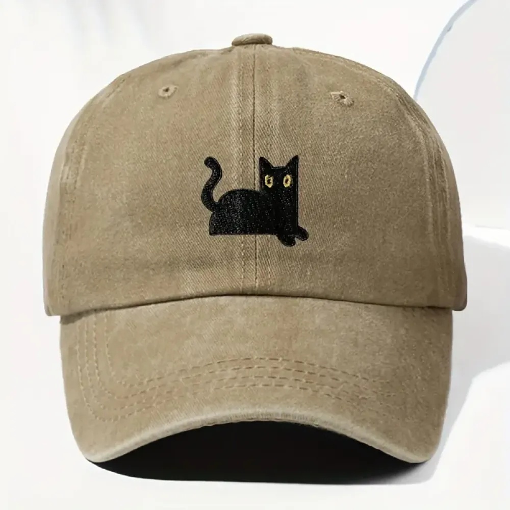 Japanese Art  Cute Black Cat Washed Sun Hat
