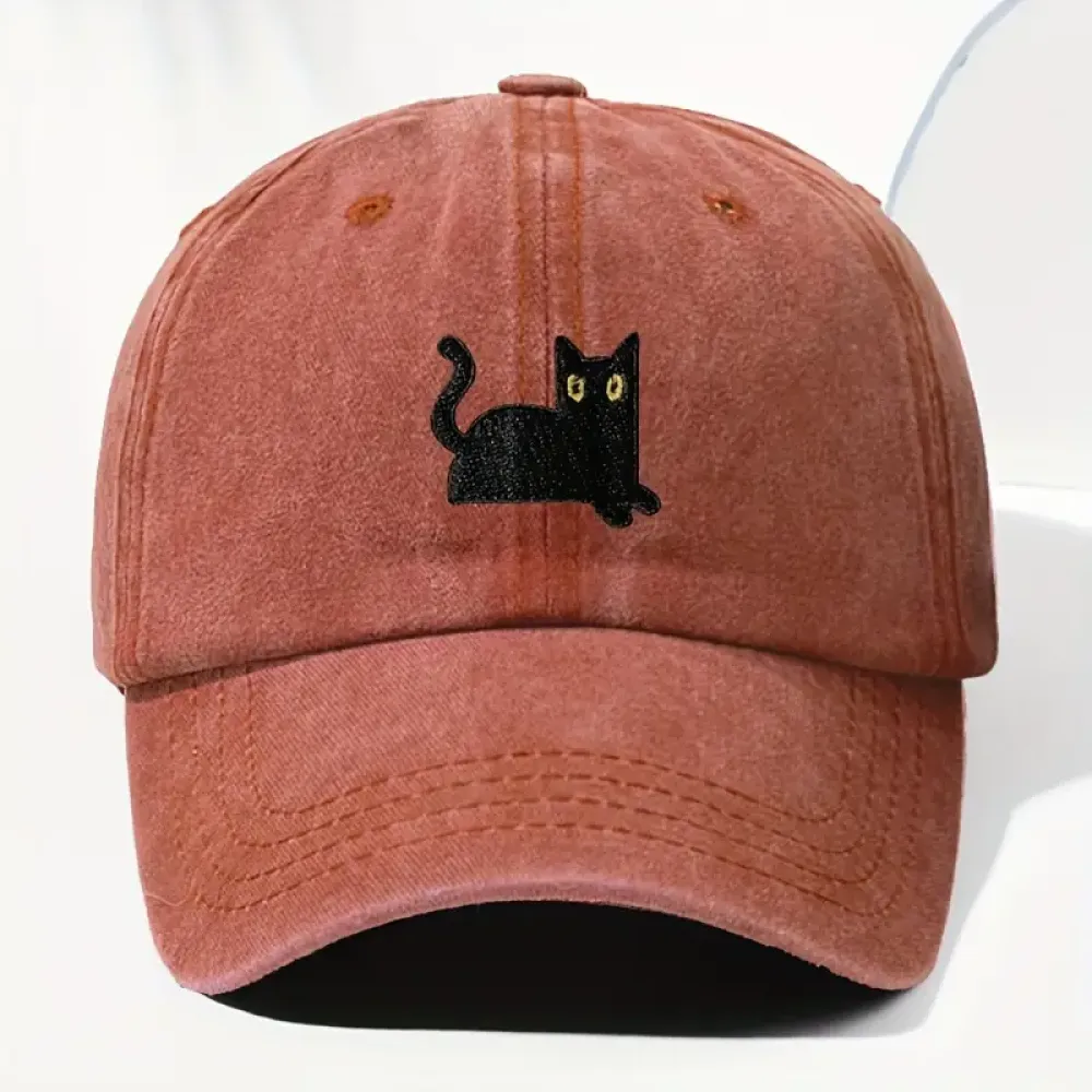 Japanese Art  Cute Black Cat Washed Sun Hat
