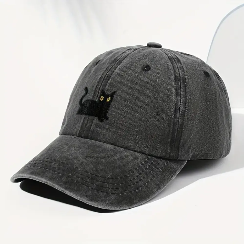 Japanese Art  Cute Black Cat Washed Sun Hat