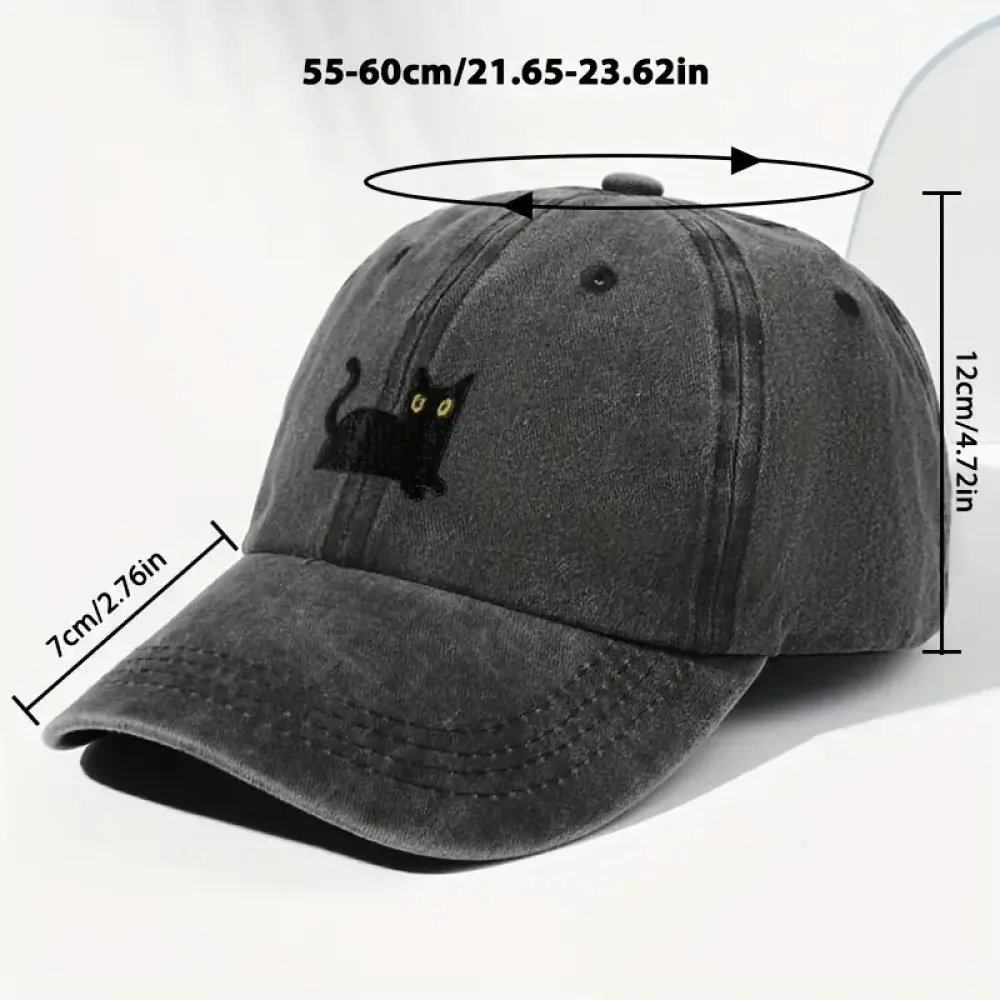Japanese Art  Cute Black Cat Washed Sun Hat