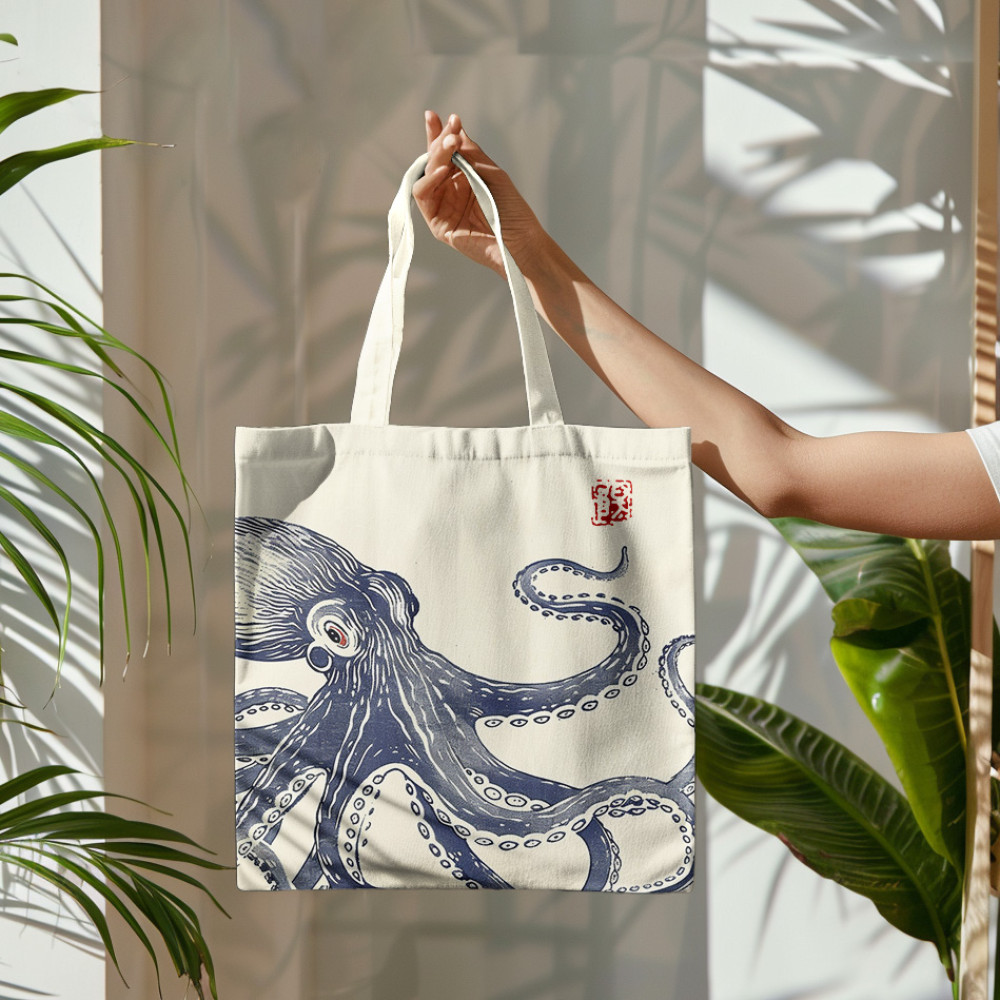 Japanese Art Octopus Graphic Retro Painting Art Canvas Bag