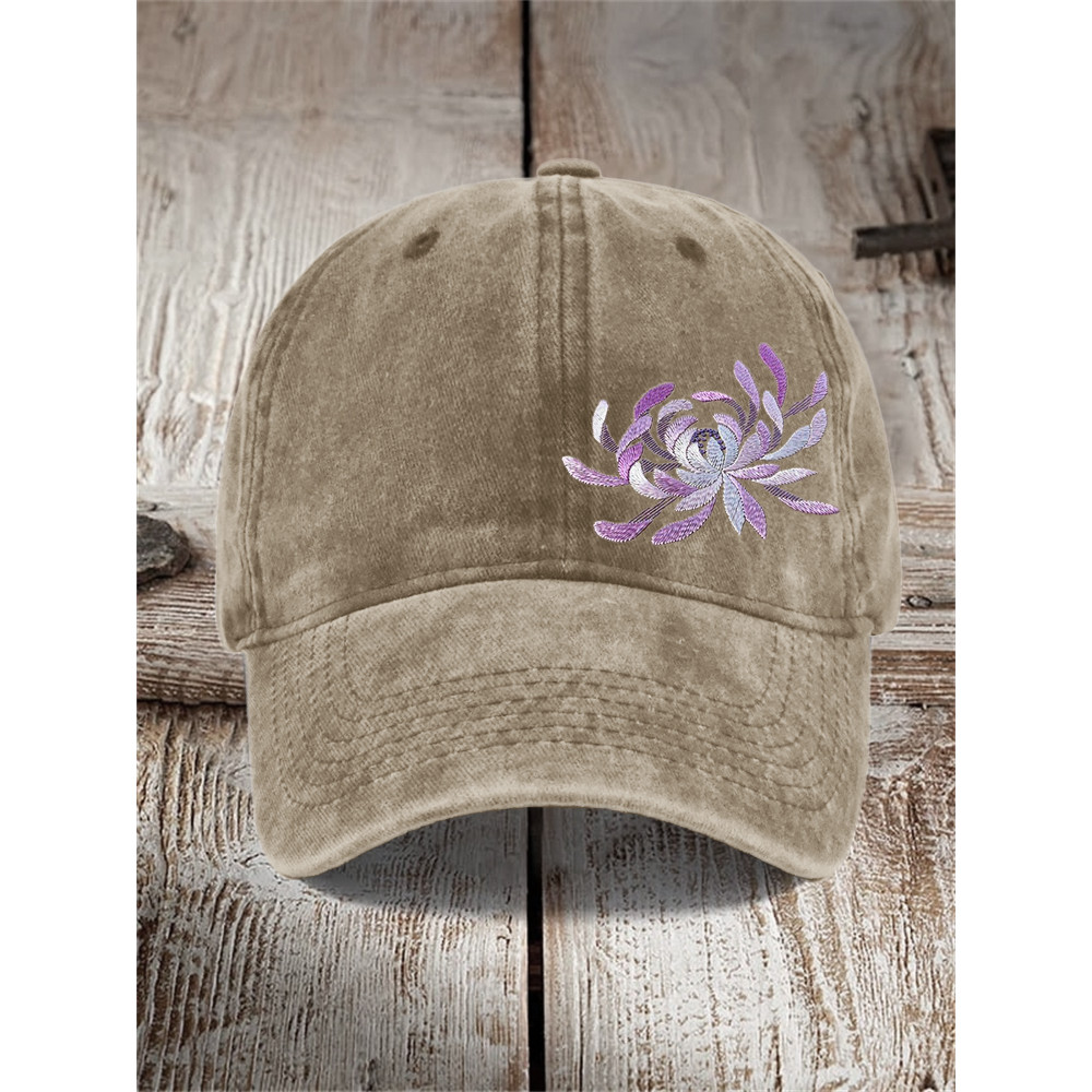 Japanese Chrysanthemum Embroidered Washed Cap