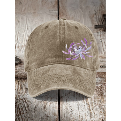Japanese Chrysanthemum Embroidered Washed Cap