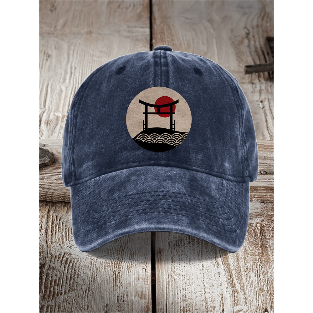 Japanese Shrine Sunrise Sea Waves Washed Cap