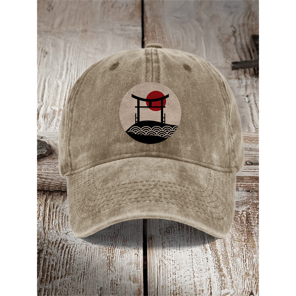 Japanese Shrine Sunrise Sea Waves Washed Cap