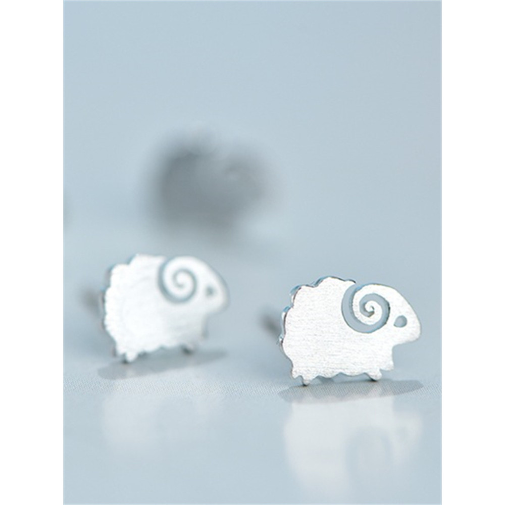 Little Sheep Carved Silver Earrings