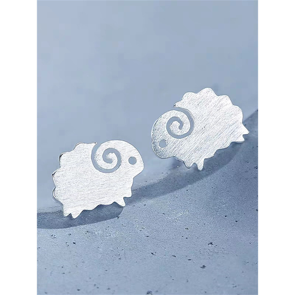 Little Sheep Carved Silver Earrings