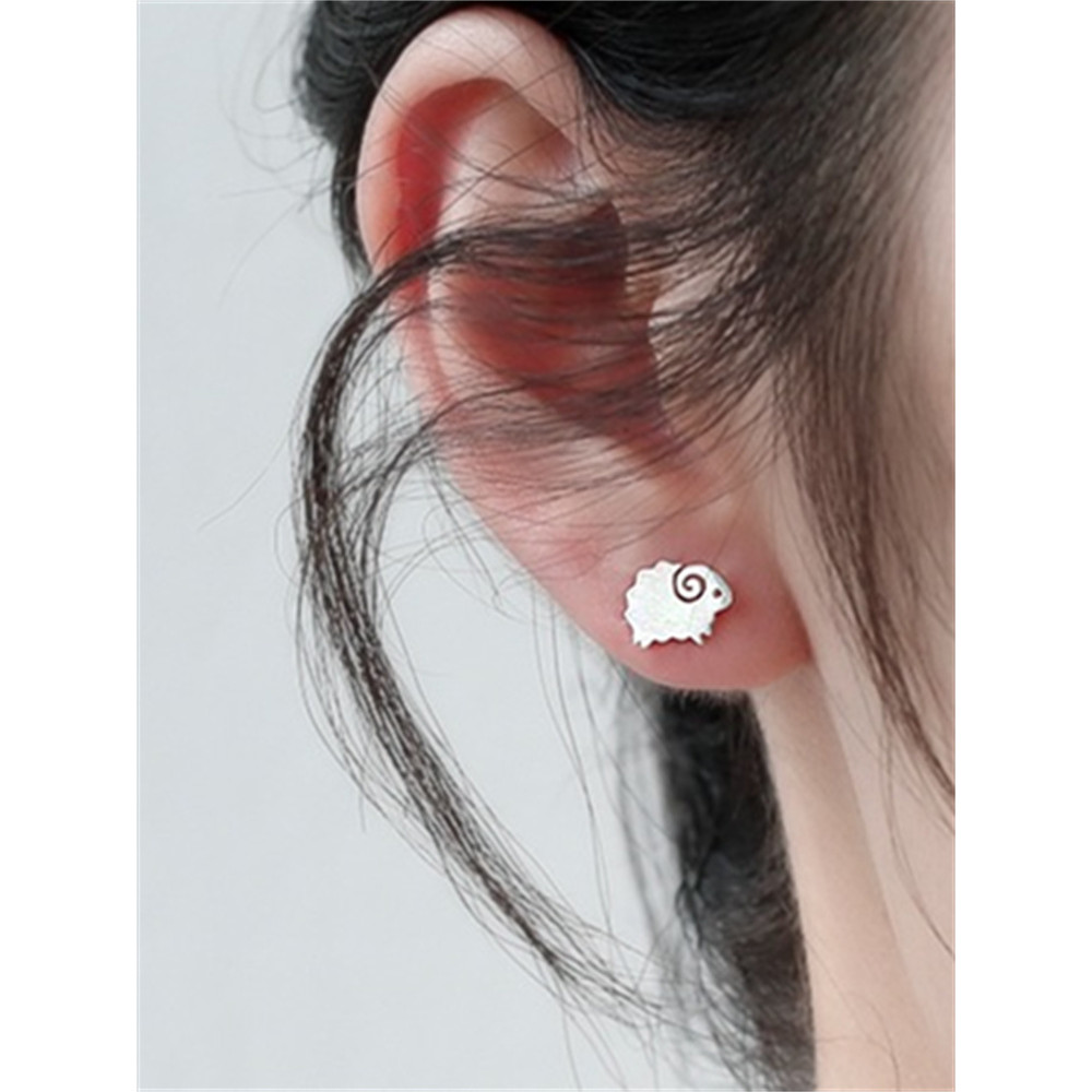 Little Sheep Carved Silver Earrings