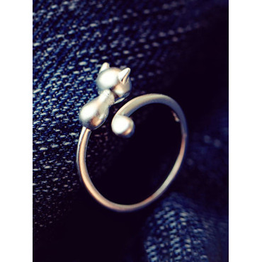 Long Tailed Cat Silver Ring