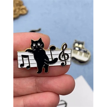 Lovely Black Cat Music Note Brooch