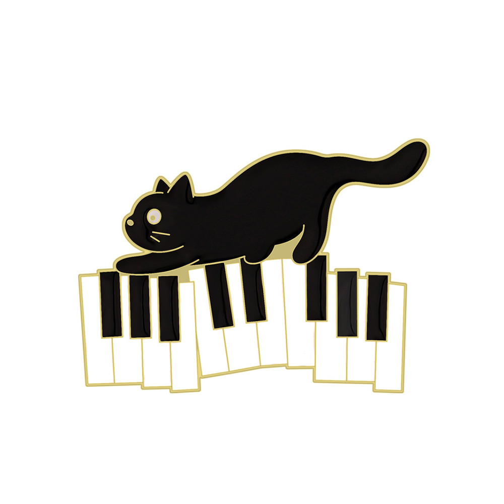 Lovely Black Cat Music Note Brooch