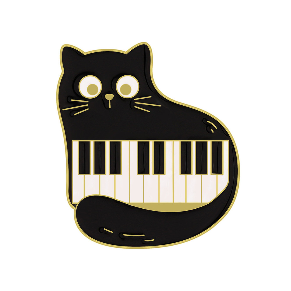 Lovely Black Cat Music Note Brooch