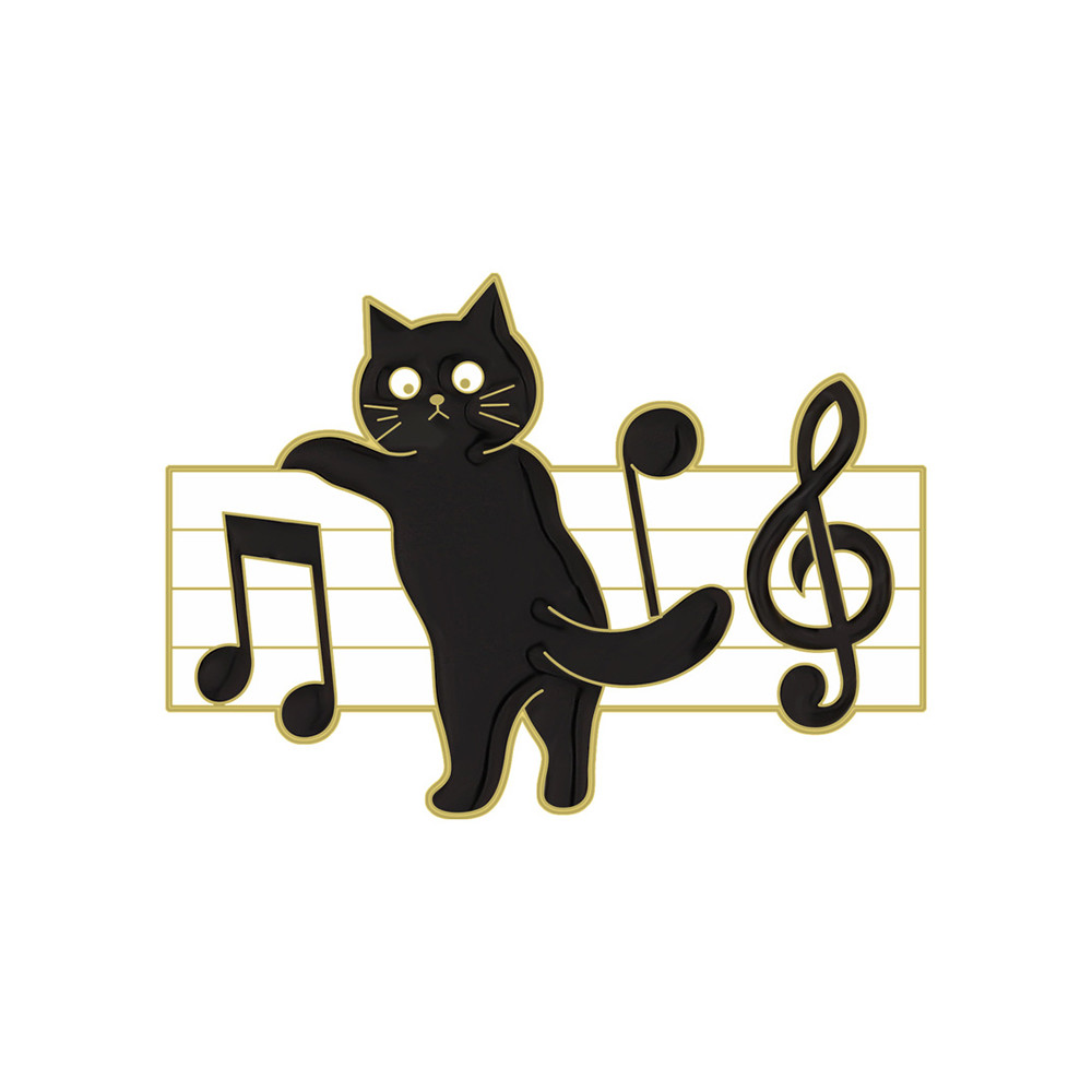 Lovely Black Cat Music Note Brooch