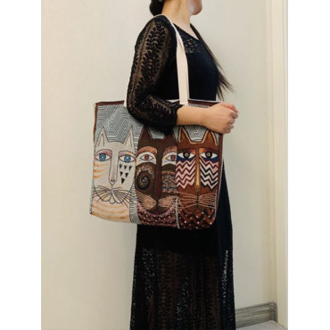 Lovely Cat Art Series Embroidery Shoulder Bag