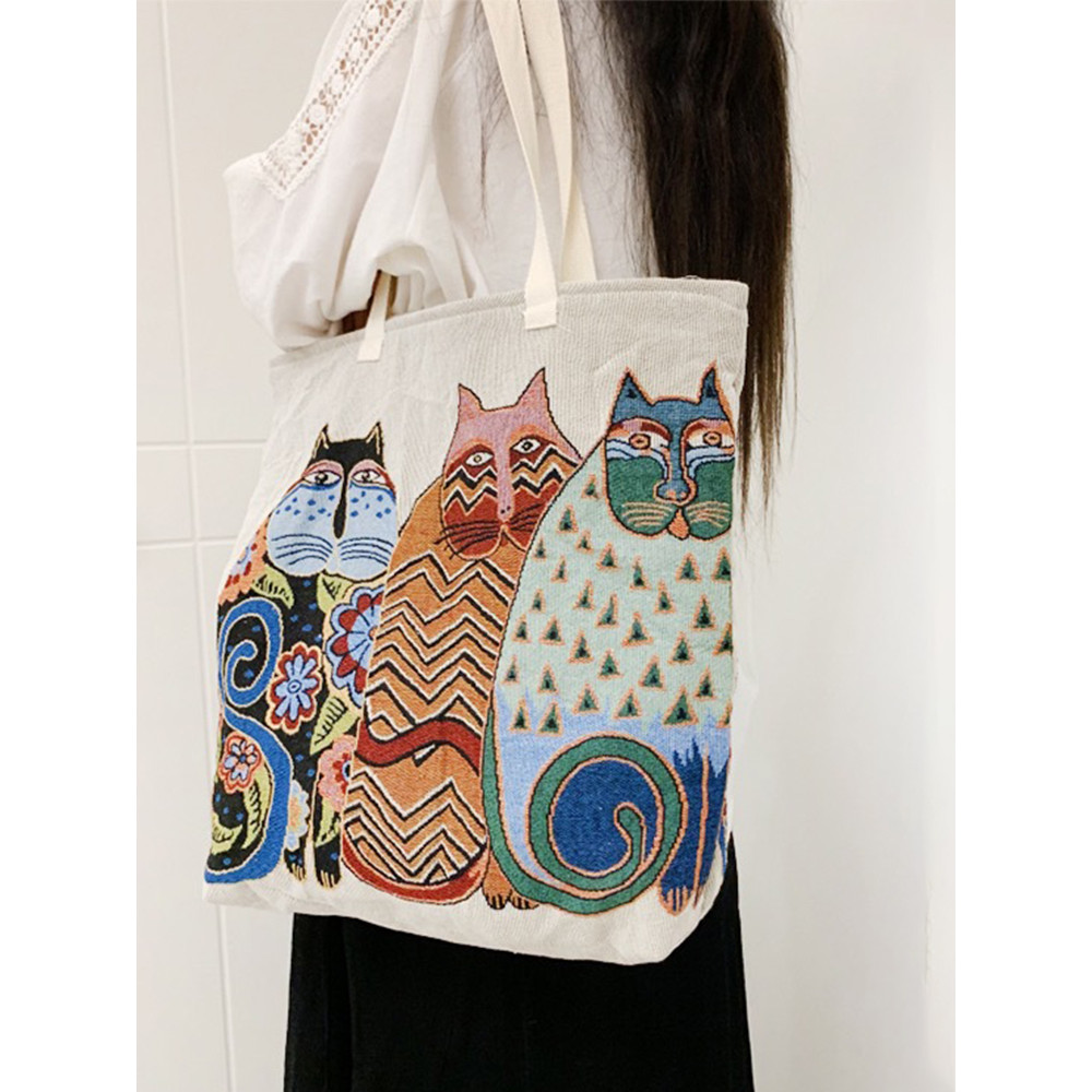 Lovely Cat Art Series Embroidery Shoulder Bag