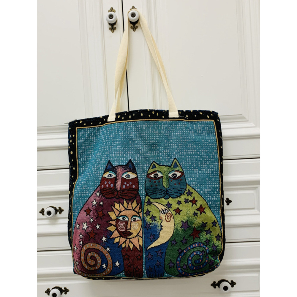 Lovely Cat Art Series Embroidery Shoulder Bag