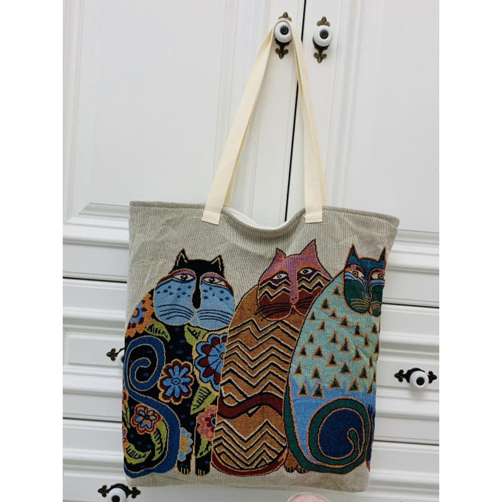 Lovely Cat Art Series Embroidery Shoulder Bag