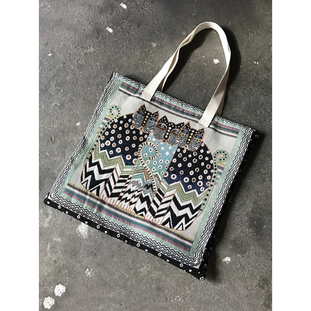 Lovely Cat Art Series Embroidery Shoulder Bag