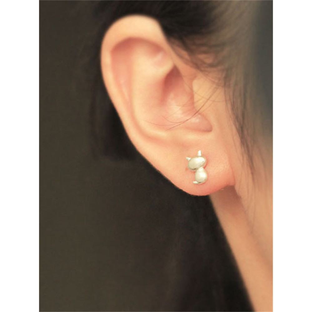 Lovely Cat Back Silver Earrings