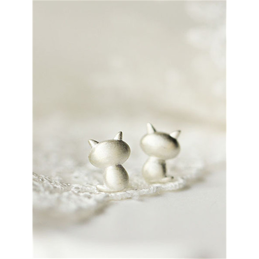 Lovely Cat Back Silver Earrings