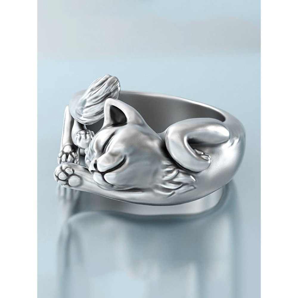 Lovely Cat Carving Adjustable Ring