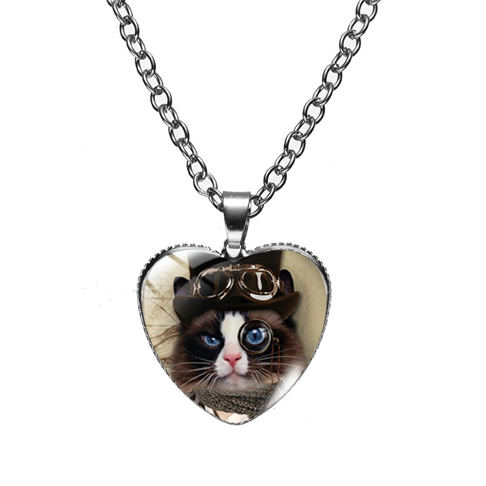 Lovely Cat Heart Pendant Necklace