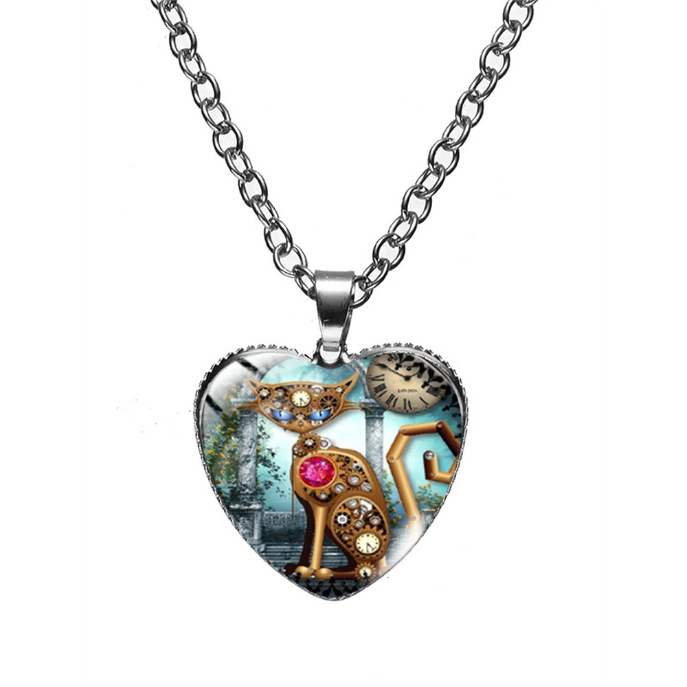 Lovely Cat Heart Pendant Necklace