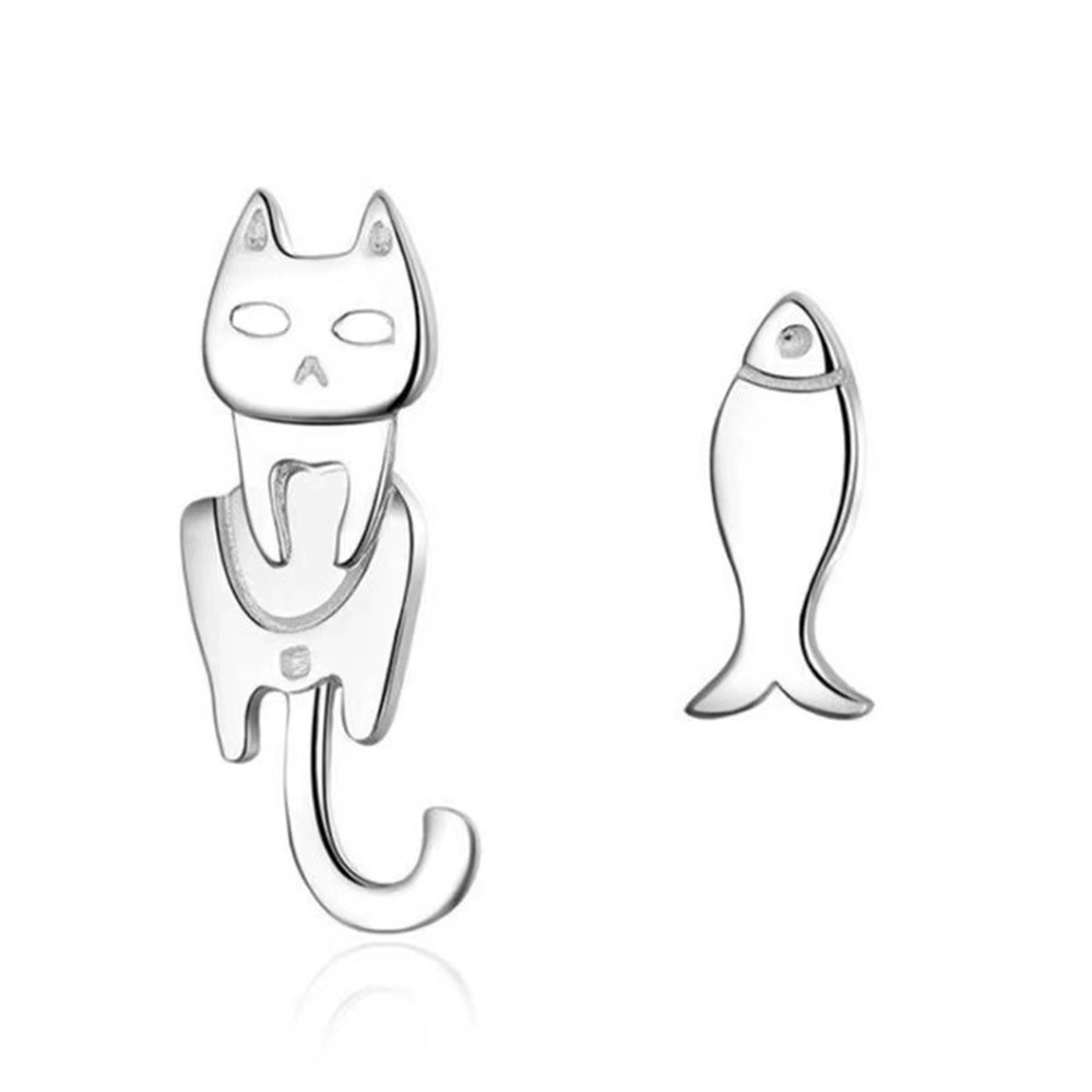 Lovely Cat & Fish Carved Earrings