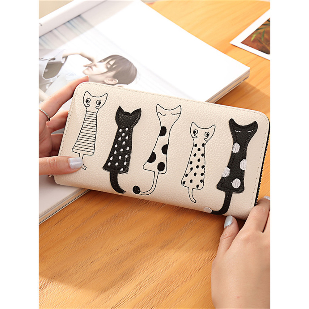 Lovely Polka Dot Cats Patch Utility Purse