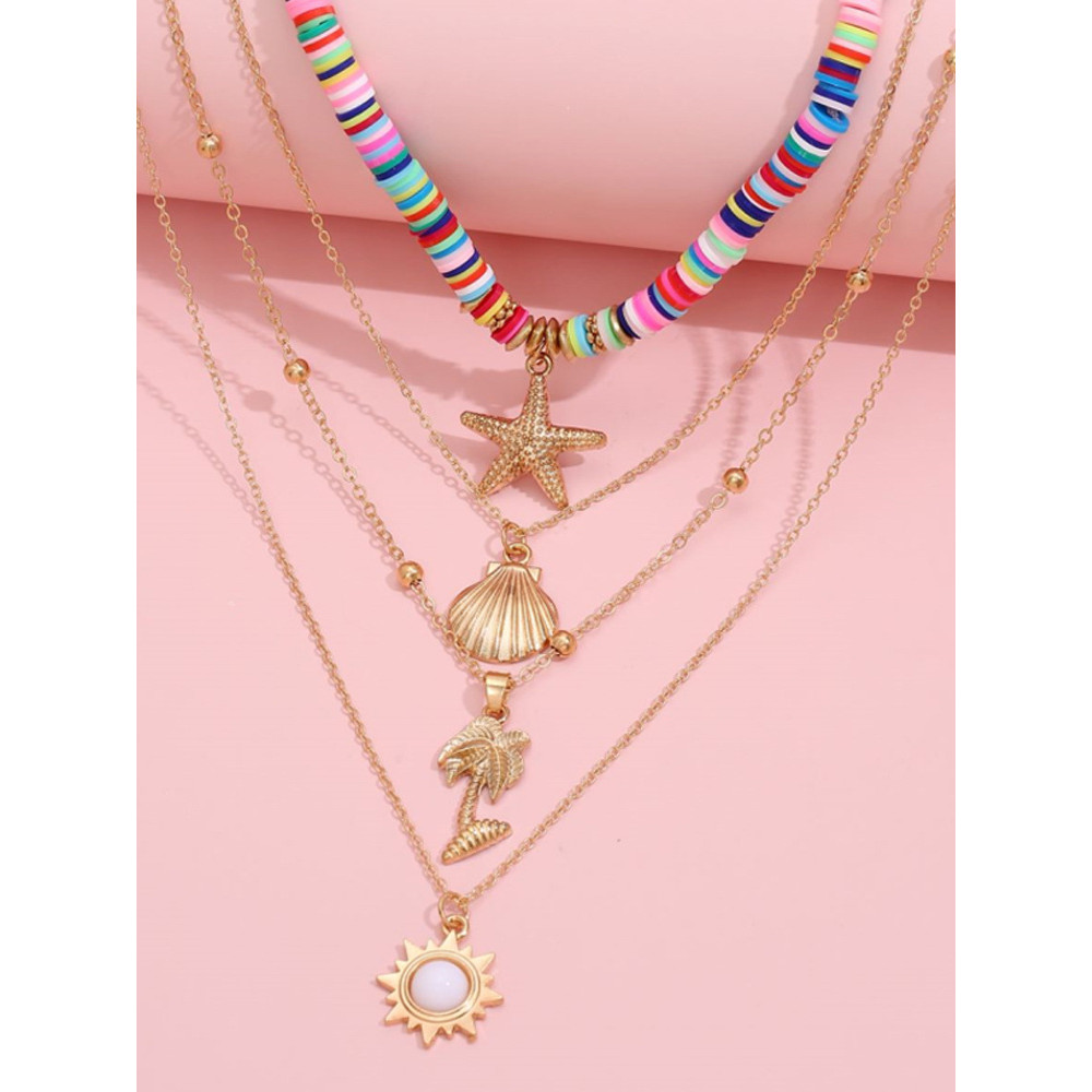 Marine Element Soft Pottery Multilayer Necklace